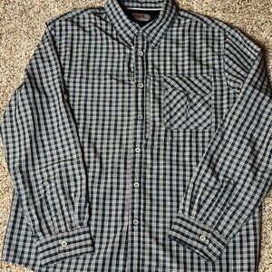 Wrangler Button Up Shirt Mens Large Blue Plaid Vented Hiking Long Sleeve